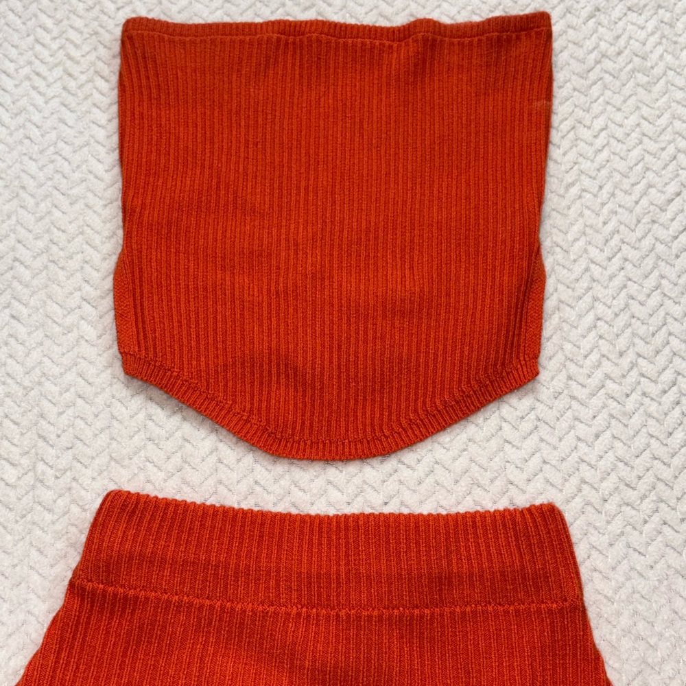 Orange Ribbed Knit Skirt - Picture 3 of 5